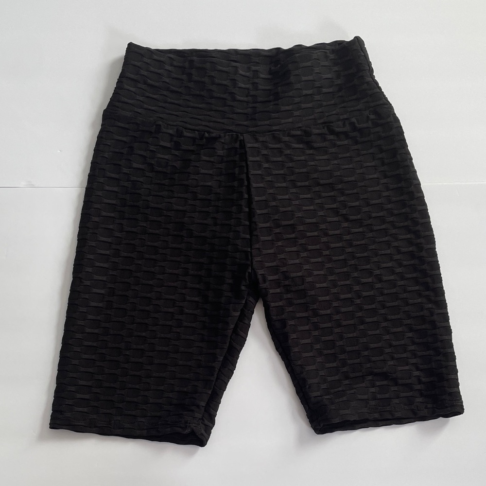Black Textured Biker Shorts